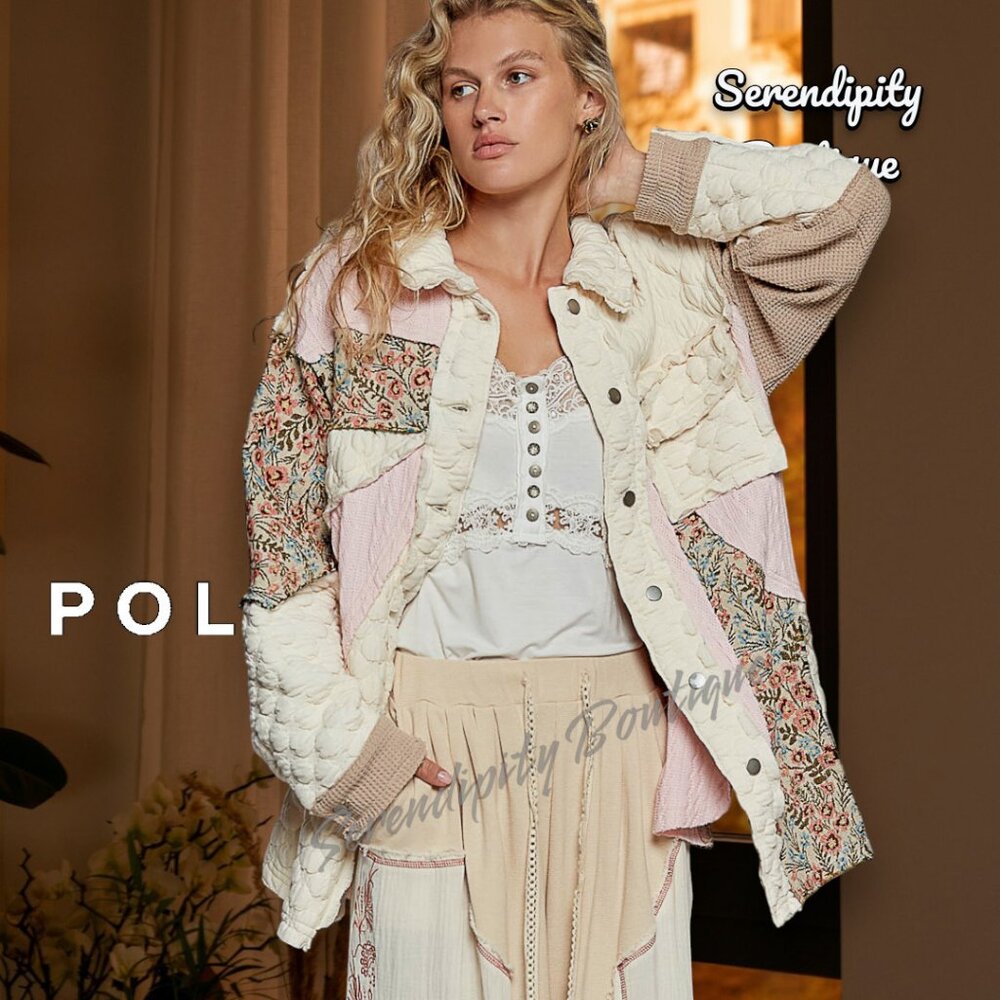 POL Coastal Bohemian Luxurious Quilted Jacquard Collared Button Up Comfy Jacket - Picture 7 of 15